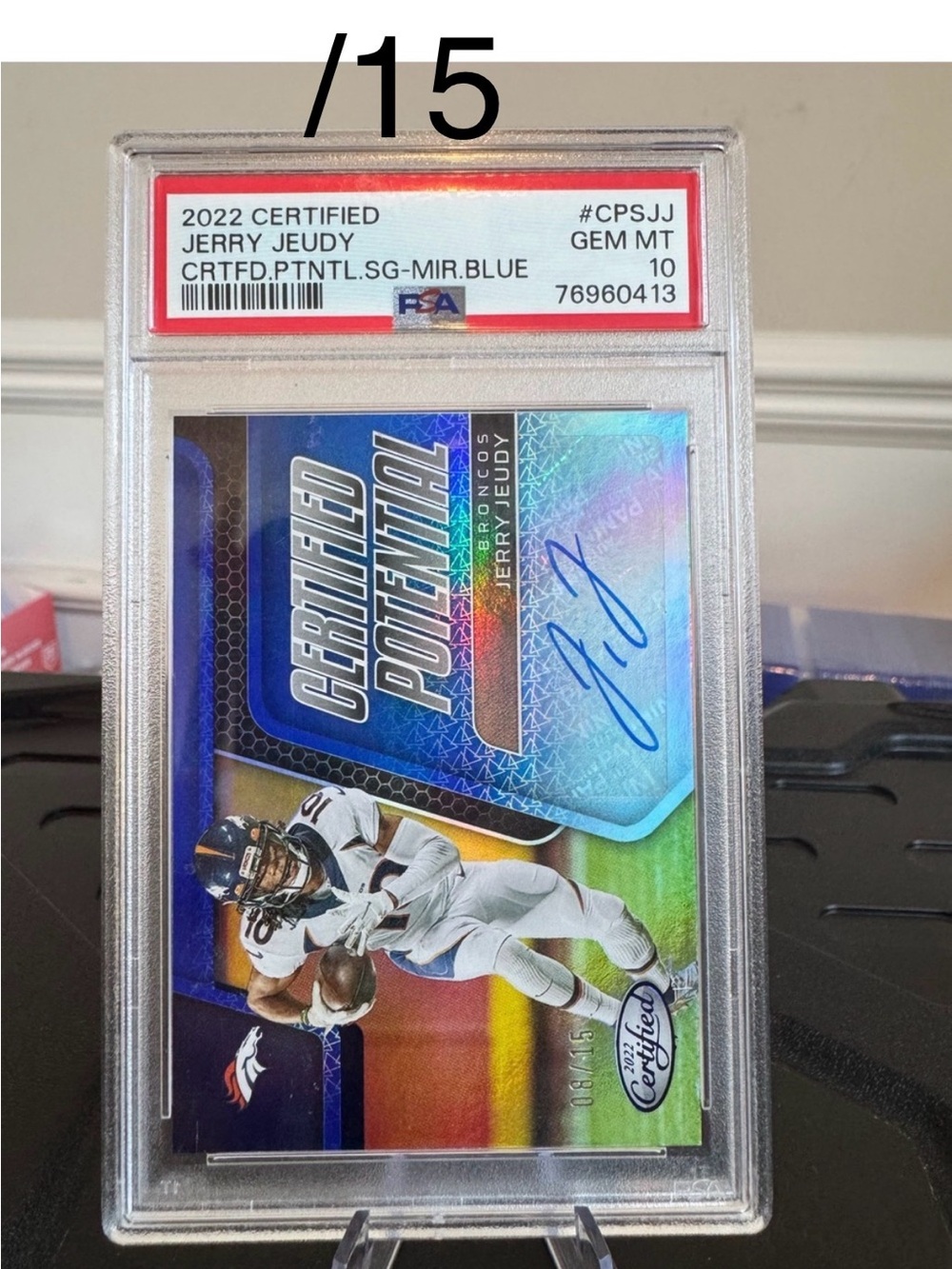 🏈 2022 Jerry Jeudy Certified Potential Blue Mirror Autograph #8/15 PSA 10 Denver